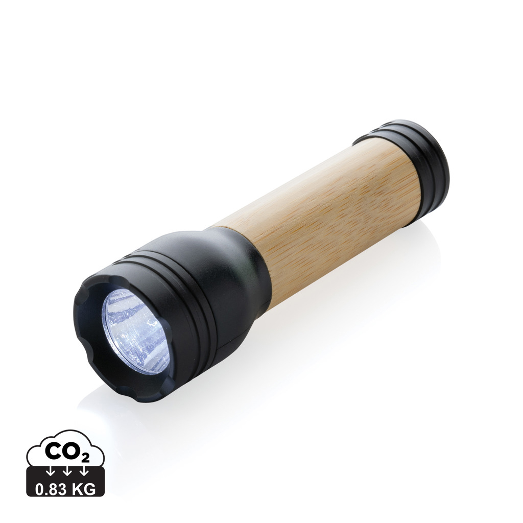Lampe publicitaire 1W plastique recyclé et bambou Lucid Noir et Marron
